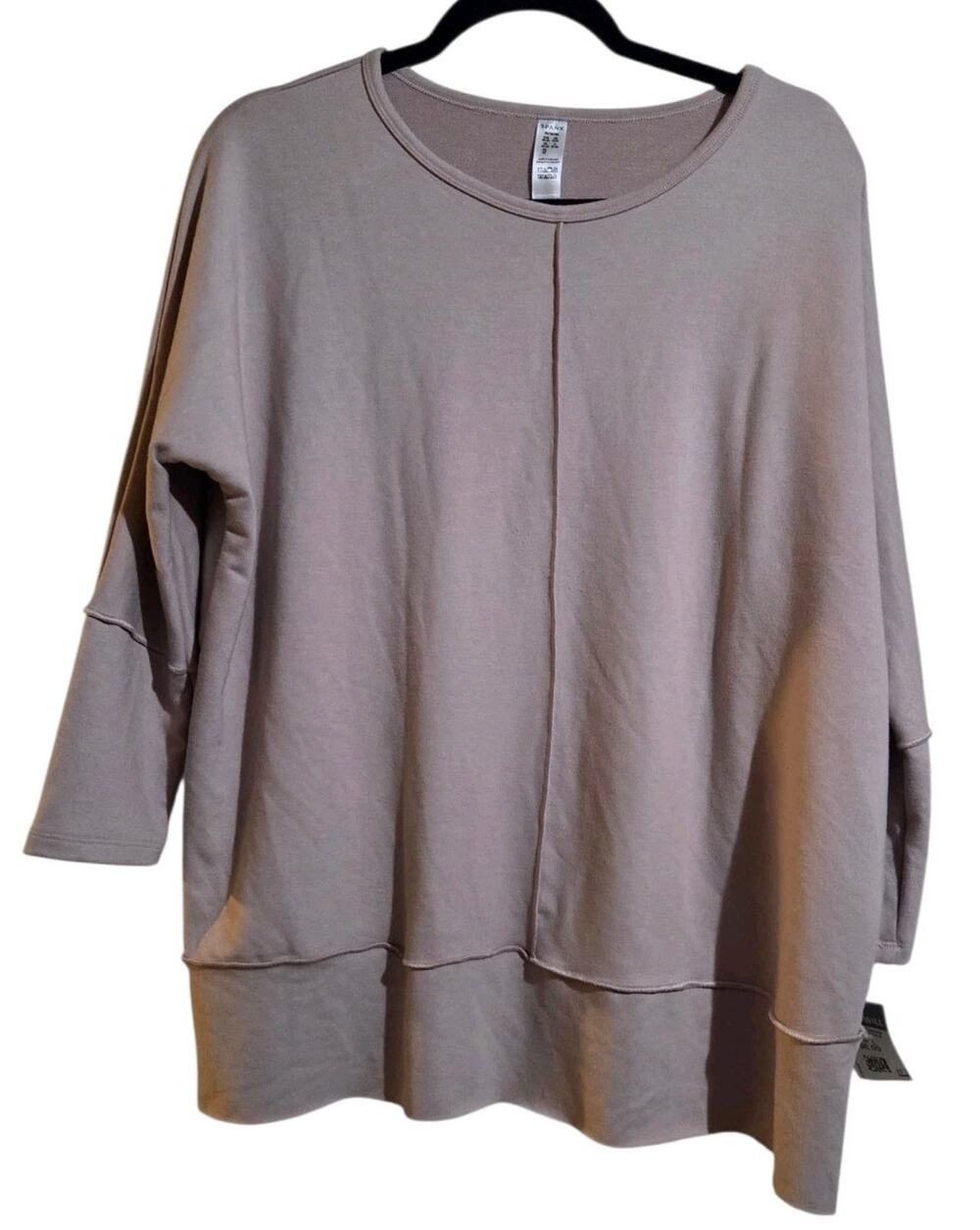 Spanx Women's M Perfect Length Knit Top Beige Dolman Sleeve Exposed Seams Comfy